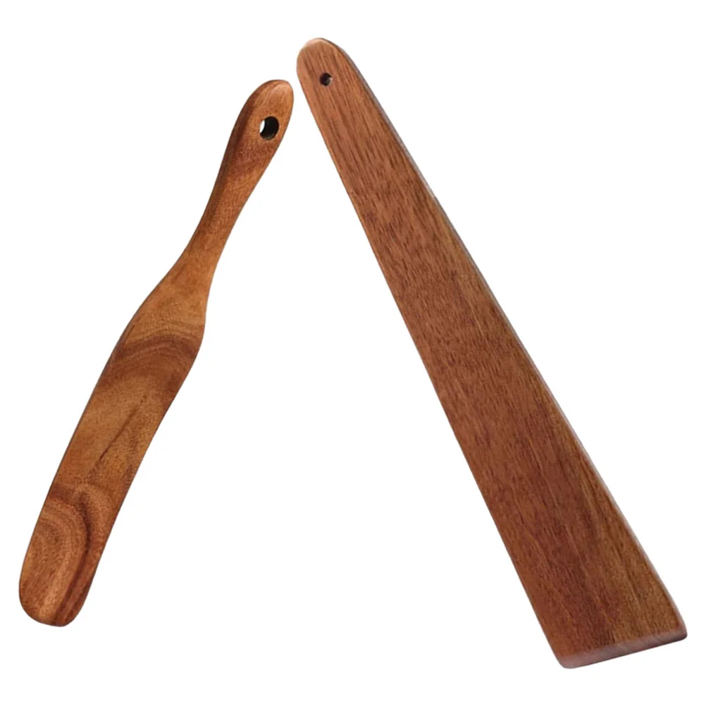 2 Pcs Wooden Scraper Frying Spatula Stir Portable Baking Spatulas Teak for Cooking