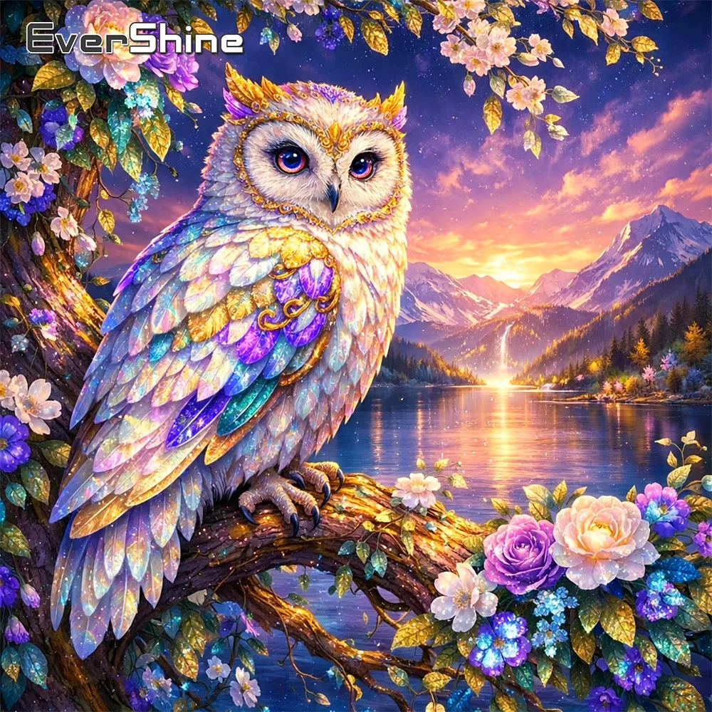 EverShine Diamant-Mosaik Tier Vollquadratische Stickerei Eulen-Bild Strass-Gemälde Berg Heimdekoration