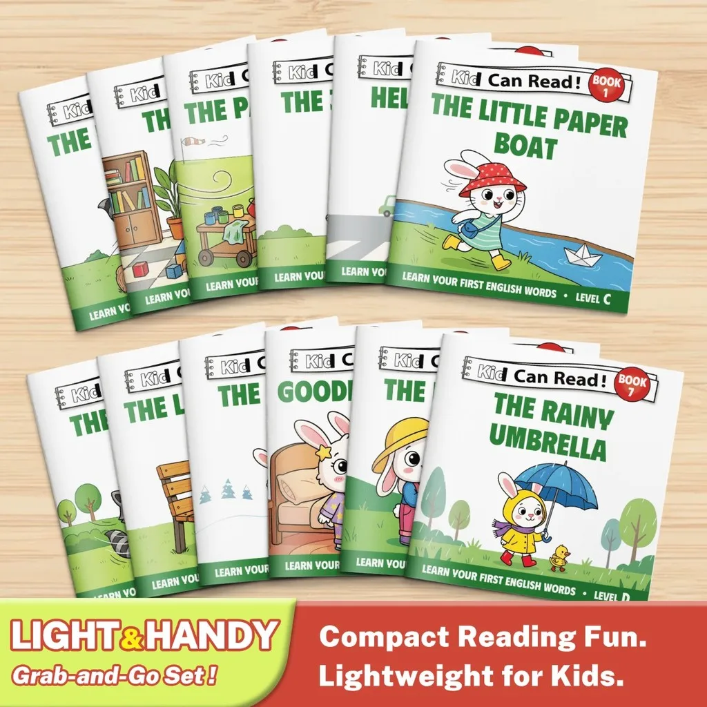 Kid Can Read! 12 Early Reader Books for Kids — A Lightweight, Grab-and-go 12-book Bundle for First English Words; Compact Pages