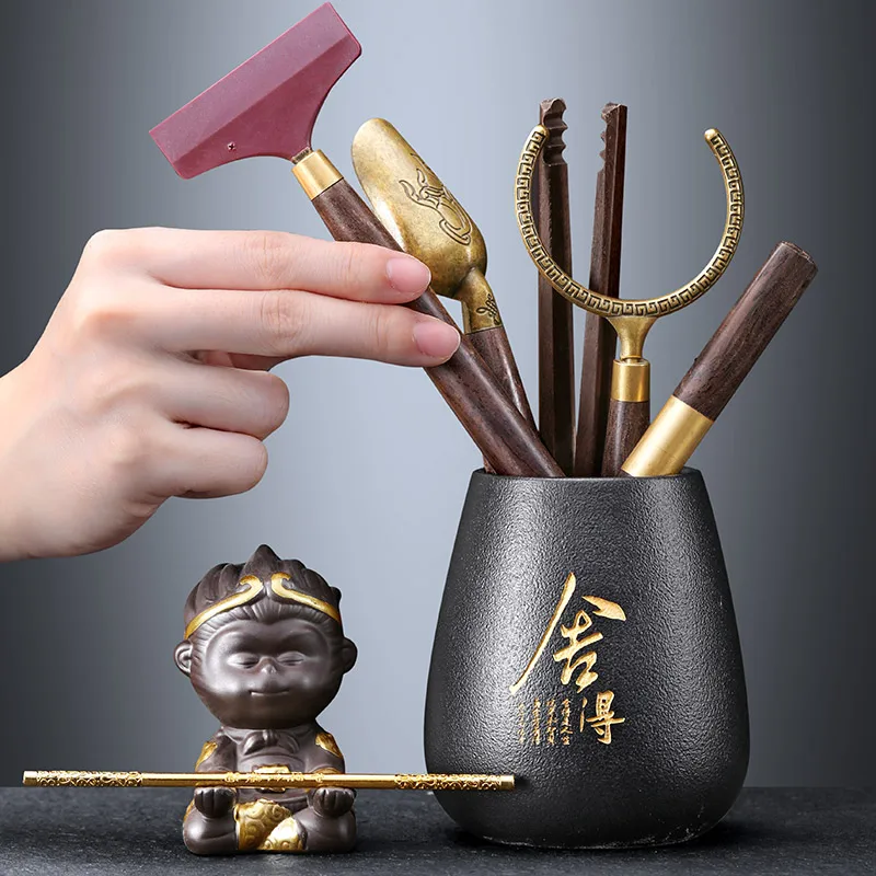 

Shangyan Black Ebony Tea Ceremony Set Six Gentlemen Tea Brewing Tools Kung Fu Accessories Chinese Style Handmade Diningware