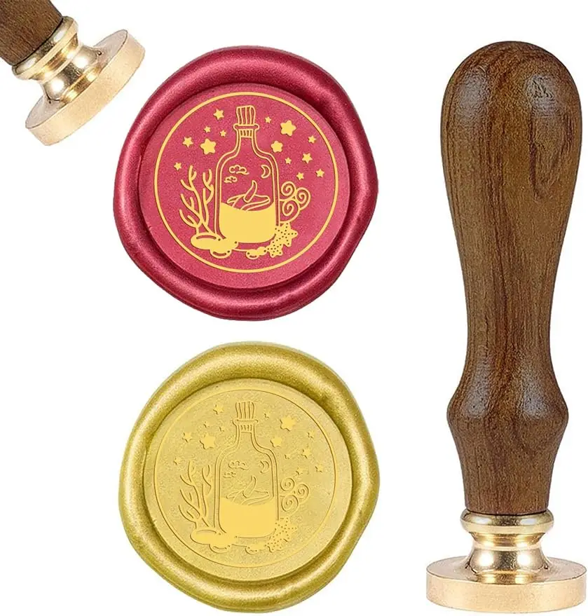 

1PC Wax Seal Stamp Whale and Wishing Bottle Retro Sealing Wax Stamp with 25mm Removable Brass Head Wooden Handle for Envelope