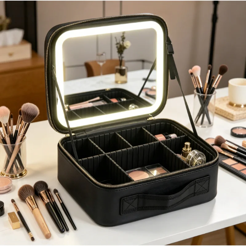 

Makeup Train Case with Mirror, Waterproof Portable Cosmetic Organizer with Adjustable Dividers, Ideal Gift