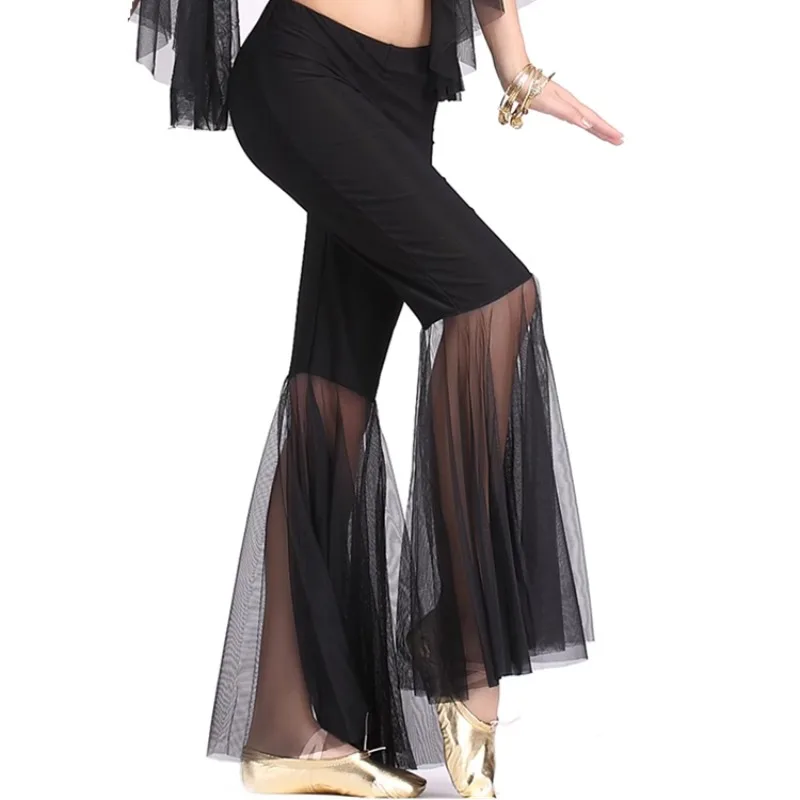 أزياء الرقص الشرقي المخصصة سراويل ممارسة الرقص الهندي الشبكية أزياء أداء الرقص الشرقي سراويل نسائية على شكل جرس