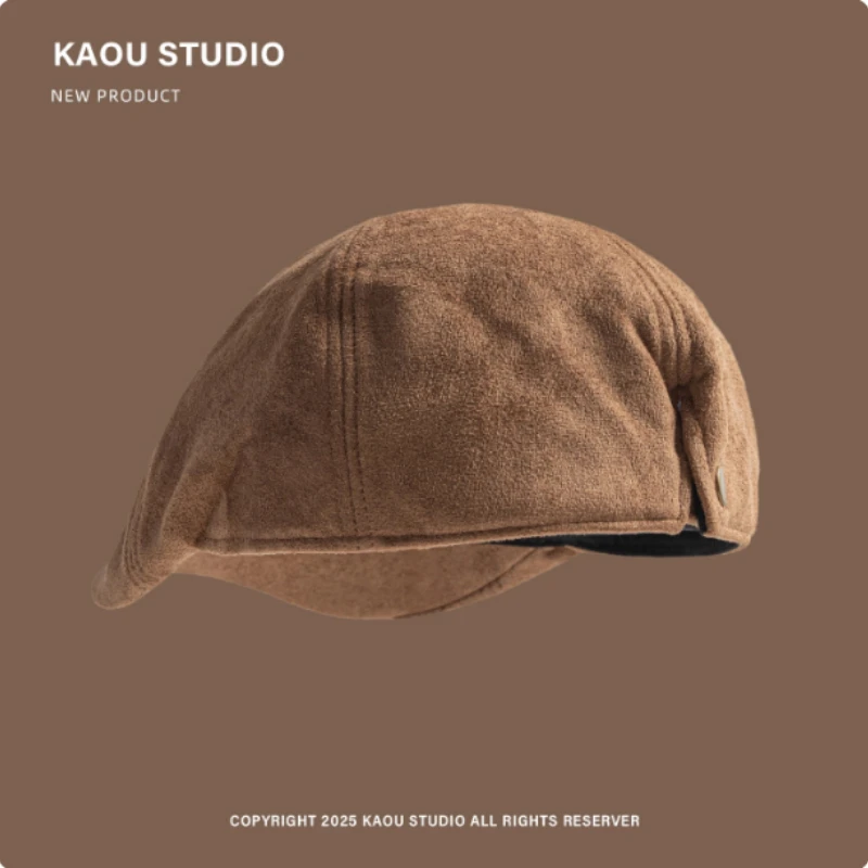 Japanese Retro Suede Solid Color Forward Hat for Men and Women Autumn and Winter Outdoor Fashion British Short-brimmed Beret Cap