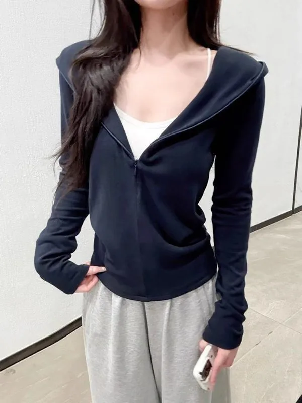 Casual Koreanische Sle Mit Kapuze Zipper V-Ne Sweatshirt frauen Winter Abnehmen Jaet Stand Fit Lange Sve Faionable Äußere...