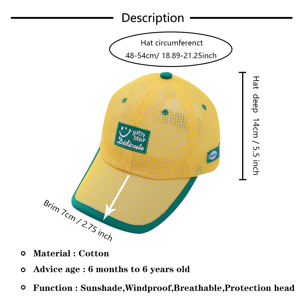 1 2 3 4 5 Years Boy Girl Baseball Cap Summer Adjustable Letter Kids Snapback Hats Outdoor Breathable Toddler Baby Mesh Hat