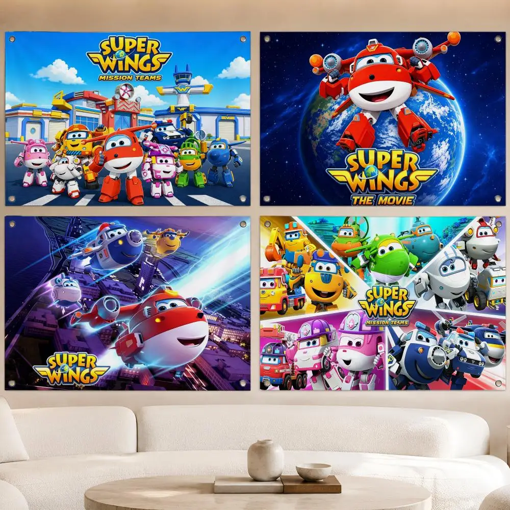 Cartoon Rescue Super Wings Flags Fan Banner Tapestry Wall Hanging Garage BarDorm Camp Party Outdoor Home Decor Gift
