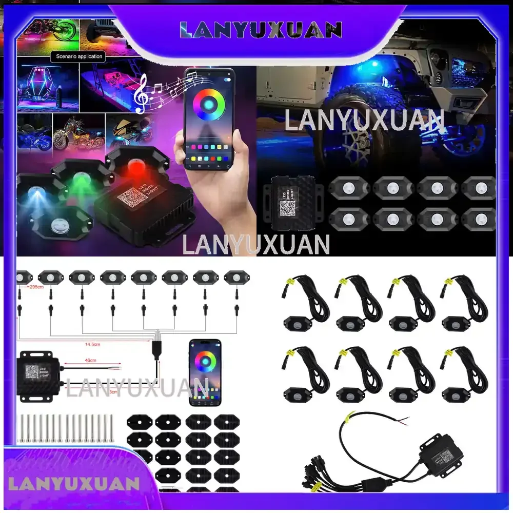 

2026 LED Ambient Light for Car Underglow Lights RGB LED Strip Kit with Bluetooth APP Control 1 to 8 Channel for Vehicle