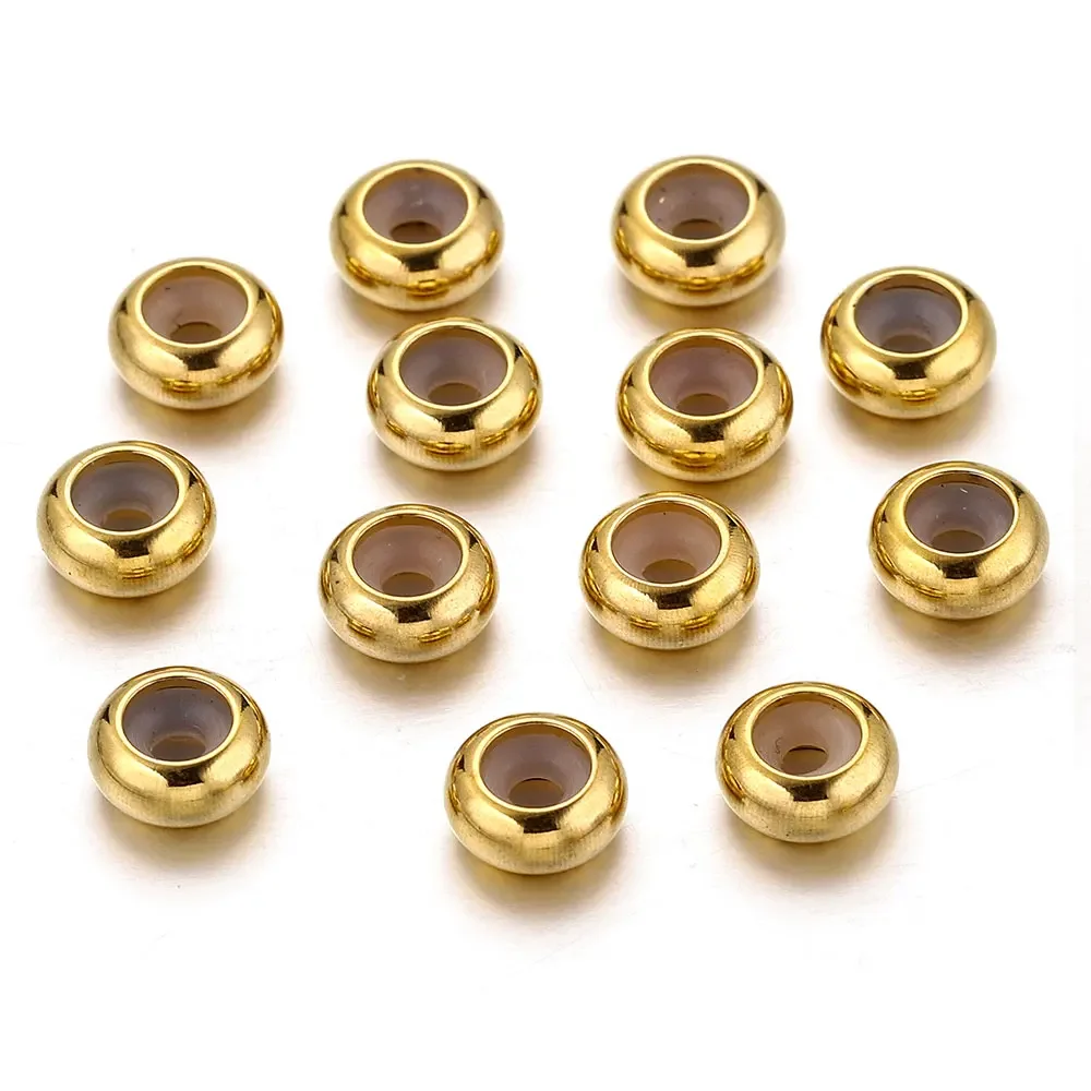 Perles en silicone avec glissière de réglage en acier inoxydable, plaqué or, perles d'espacement pour bijoux, matériel de bricolage exécutif, 6mm, 7mm, 8mm, 10mm, lot de 10 pièces