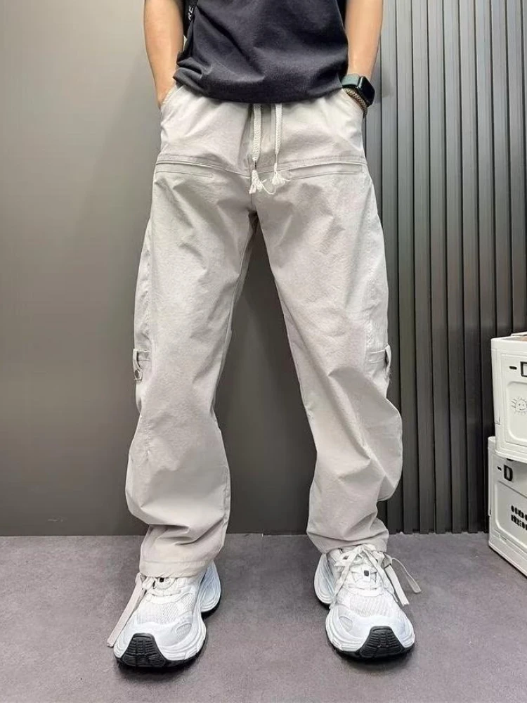 

Solid Color Baggy Straight Cargo Pants for Men Spring Summer New in Emo Techwear Fashion Cheap High Quality Casual Trousers Man