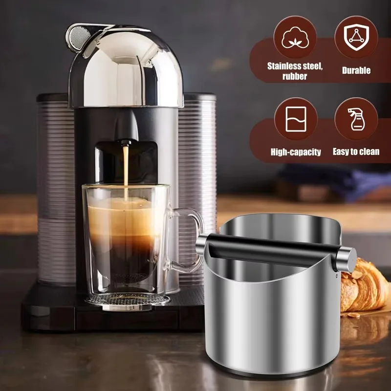 Durable Stainless Steel Coffee Grounds Knock Box with Rubber Anti-Slip Base for Barista Espresso Cleanup