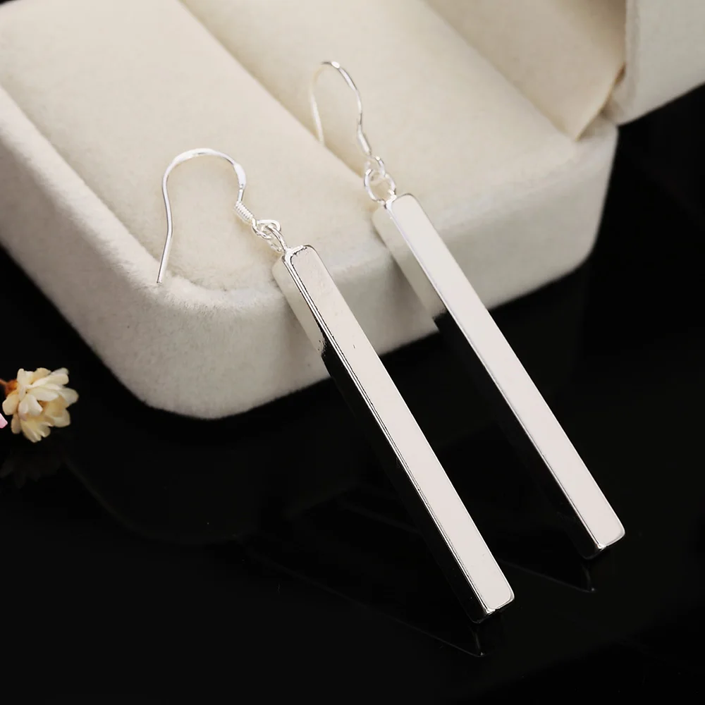 925 Sterling Silver Rectangle Geometry Dangle Drop Earrings For Women Ladies Vintage Luxury Jewelry Accessories