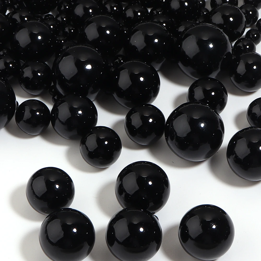 5-1000pcs 1.5-30mm Black ABS Imitation Pearl Beads No Hole Round Loose Spacer Beads For Jewelry Making DIY Bracelets Necklace