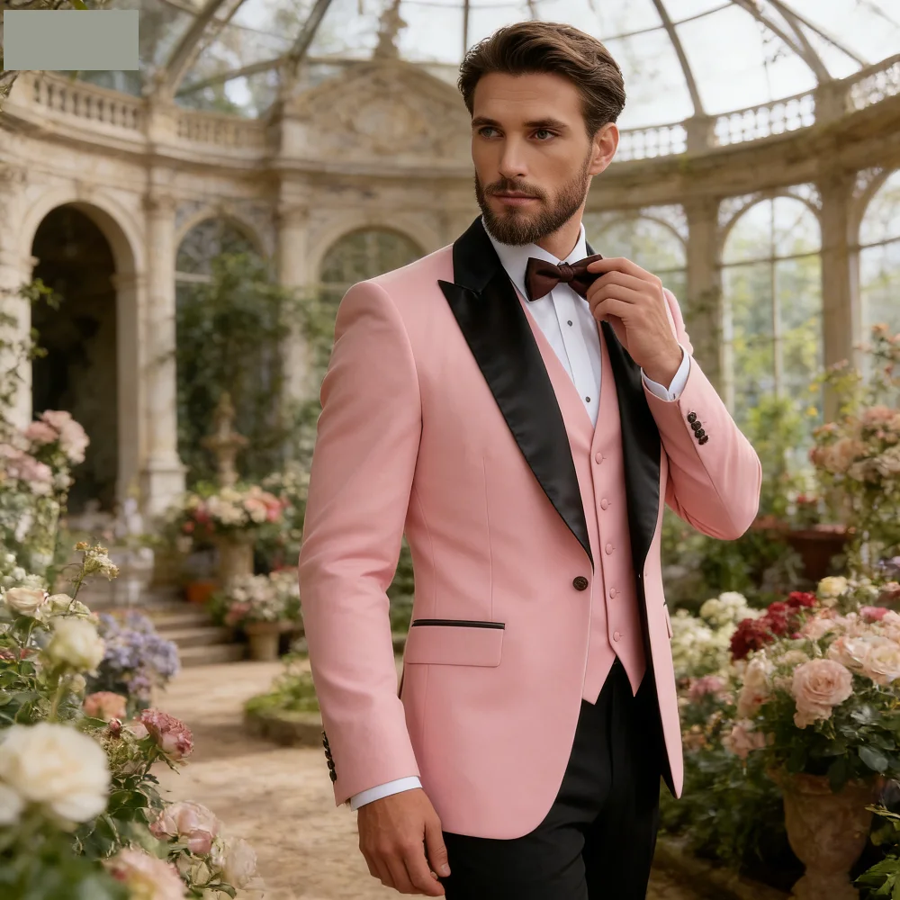 

AnnieBritney Men's 3-Piece Smoking Tuxedo with Double Breasted Blazer And Slim Fit Pants Wedding Lapel Peak Suit for Men