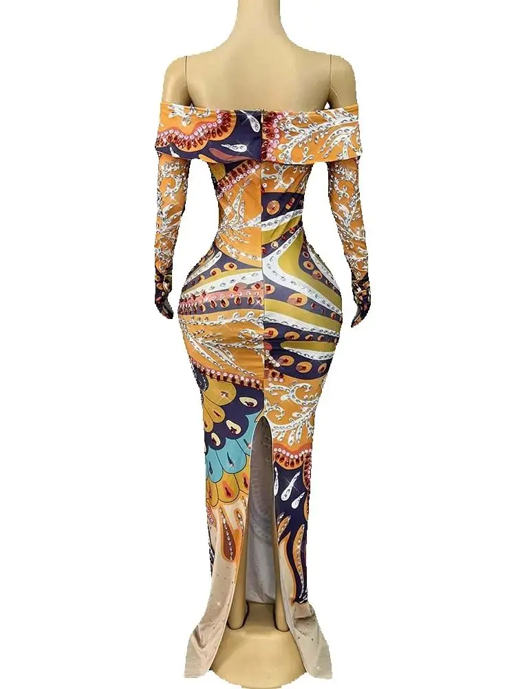 Vestido elástico de un hombro con estampado en caliente de alta calidad, ropa de mujer personalizada de nueva moda 2025