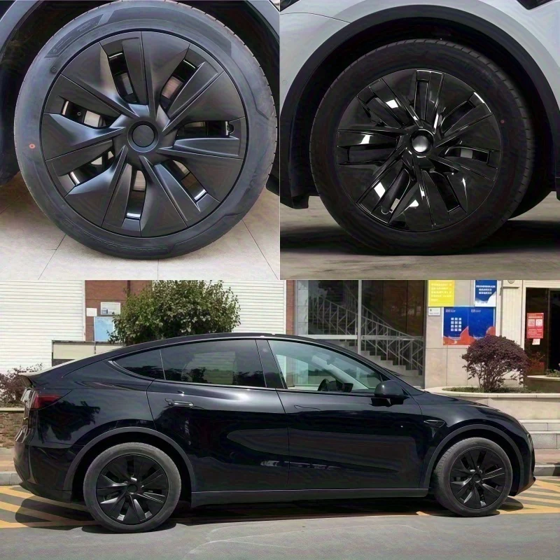 4PCS For Tesla Model Y 19 Inch Hubcaps 2019-2024Performance Replacement Wheel Cover Full Rim Protector Matte Black Auto Accessor