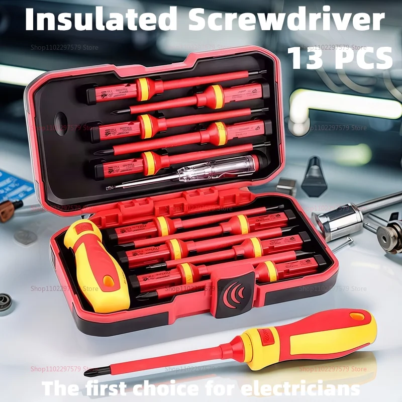 

13 шт., 1000 В, набор изолированных отверток с магнитными шлицевыми насадками, набор инструментов для ремонта электрика для домашнего и промышленного использования