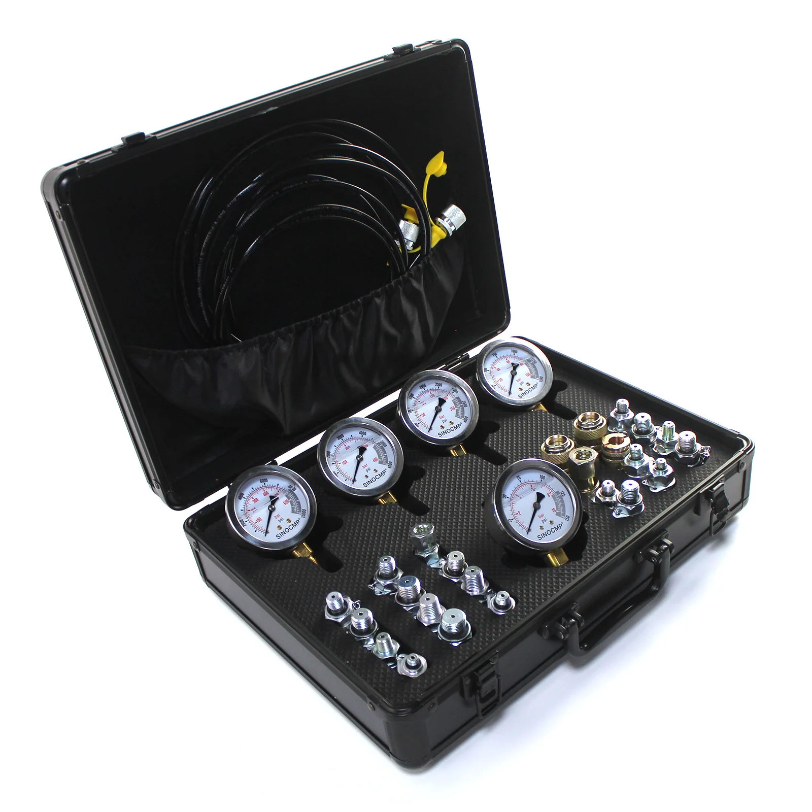 Hydraulic Pressure Gauge Test Kit for Komatsu Quick Connector with 5 Gauges, 3 Test Hoses and 24 Couplings with 2 year warranty