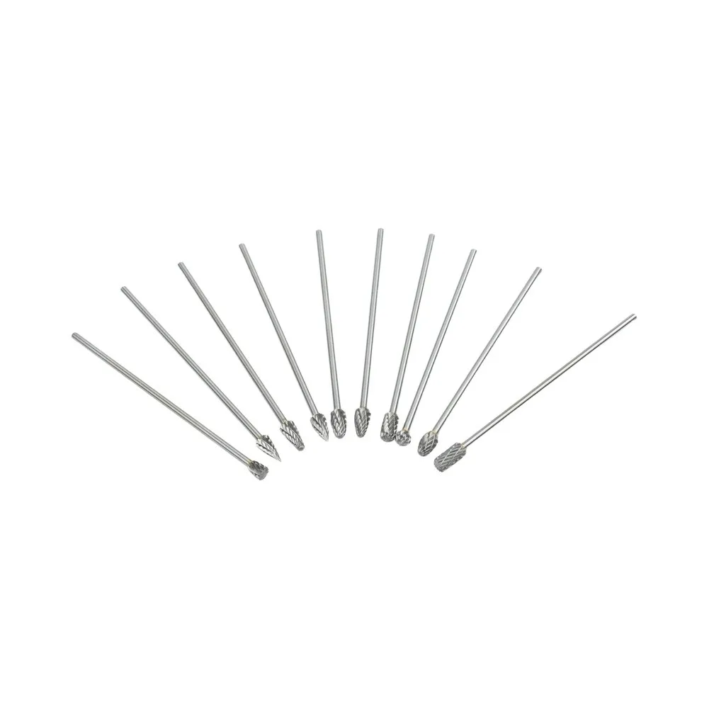 Set Of 10 Rotary Burrs 3mm Shank 100mm Length Double Single Head For Solid Carbide Milling Cutting Grinding Metal Wood Tools