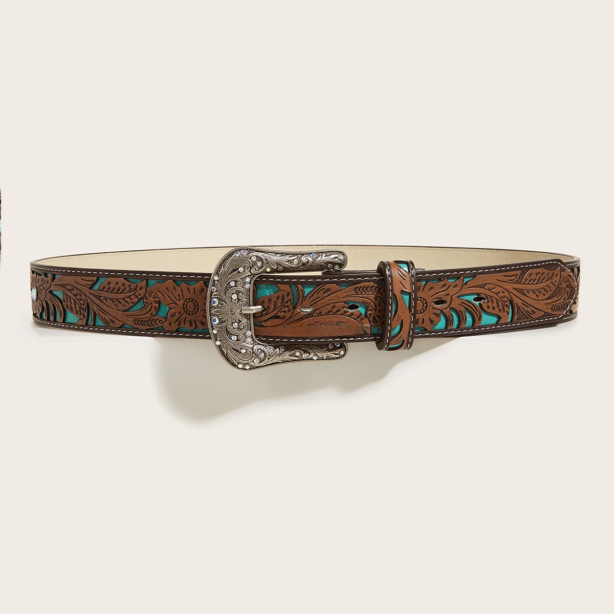 

Vintage metal art carved buckle belt jeans for men and women