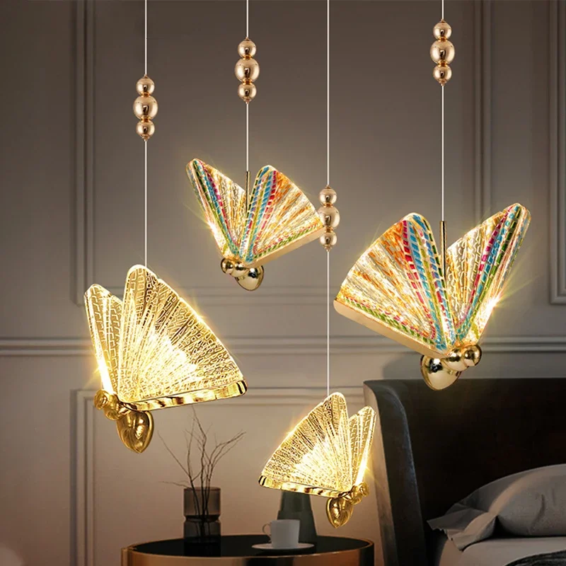 

Butterfly Pendant Lamps Light Luxury Nordic Golden Bedside Chandelier for Staircase Bedroom Lamp Hall Restaurant Lustre Fixtures