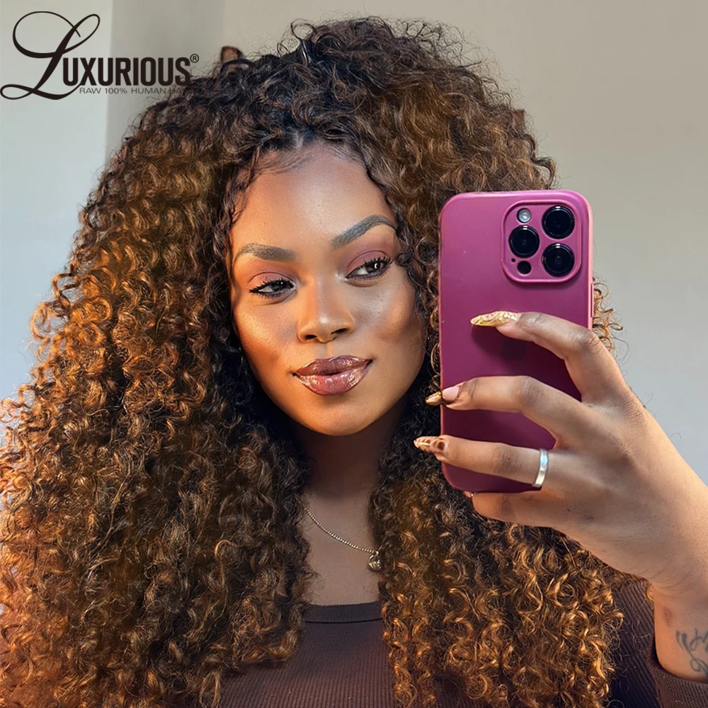 

1B30 Ombre Медовый Блондин 13x6 Парик из натуральных волос на кружеве спереди 250% Предварительно выщипанные Надувные вьющиеся 4x4 Парик с кружевной застежкой Отбеленные узлы Волосы Remy