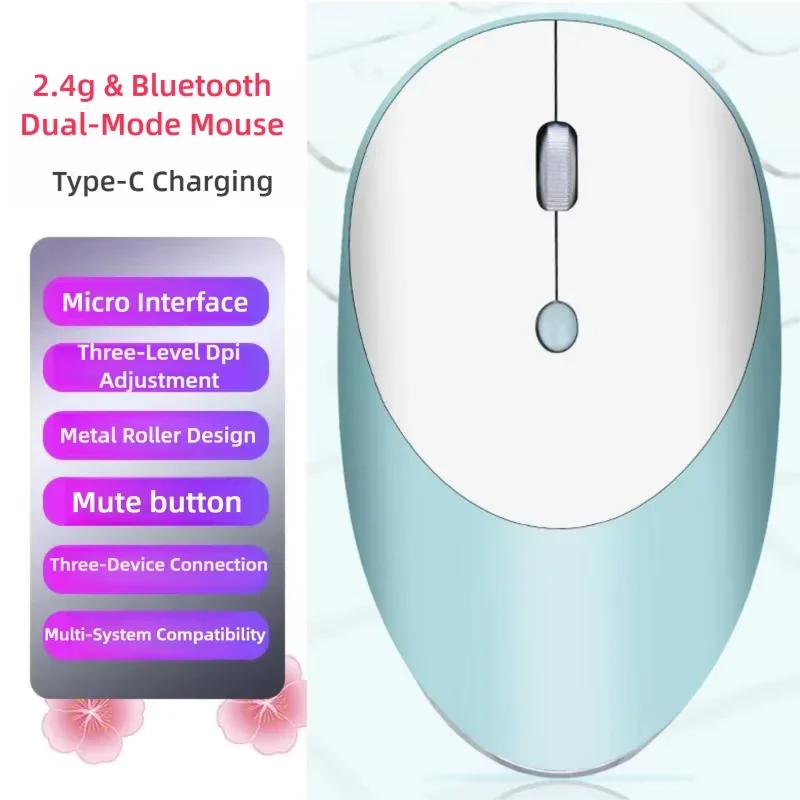 Office Computer Wireless Mouse 2.4G & Bluetooth Quiet Click design Rechargeable Portable Slim Mouse for Windows iOS Macos