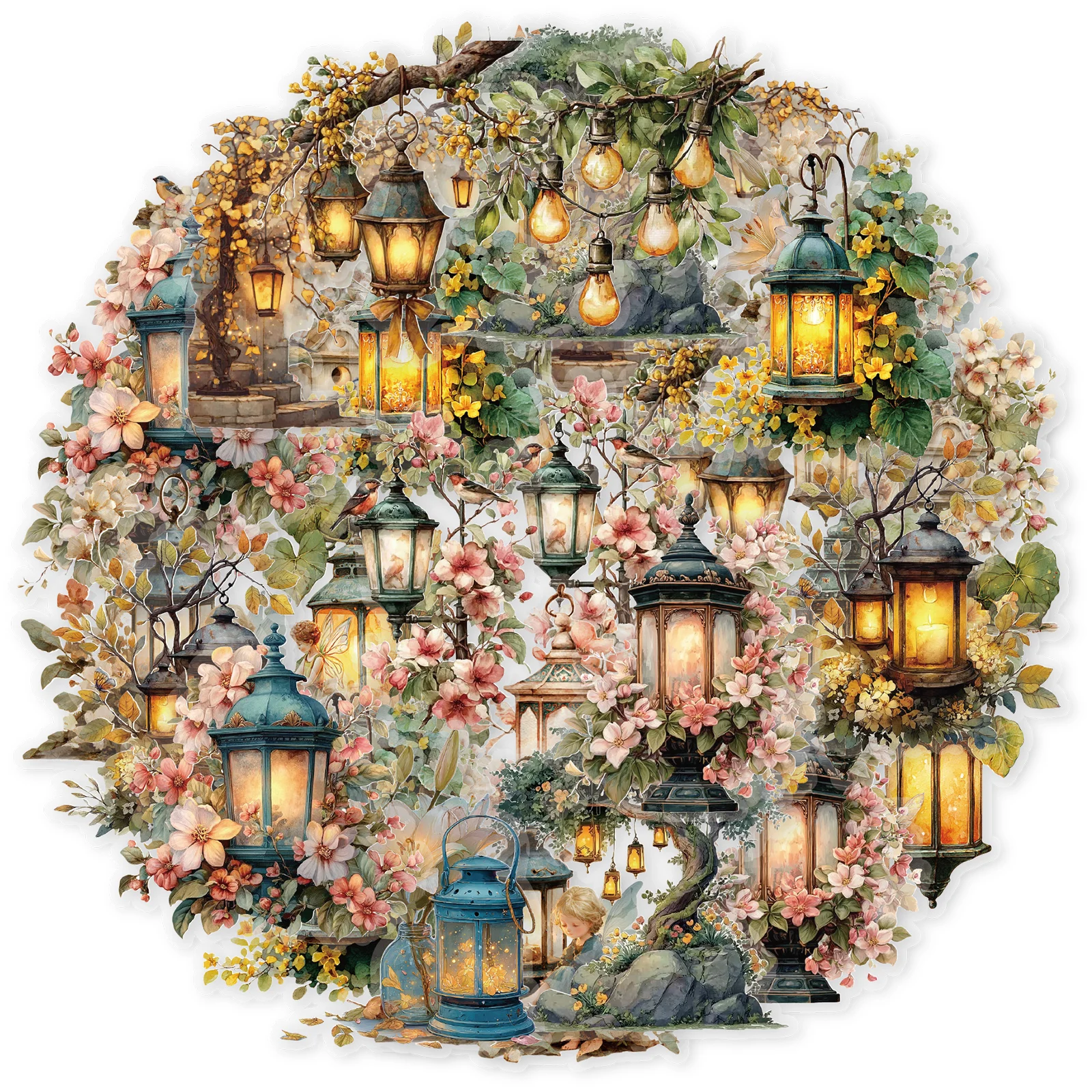 15개 빈티지 정원 조명 패턴 PET 스티커 팩 장식 수제 클립북, 사진 앨범, 빈티지 파티, 장난감 스티커