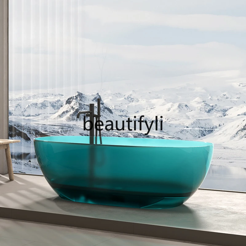 Independent integrated oval crystal transparent resin double bathtub