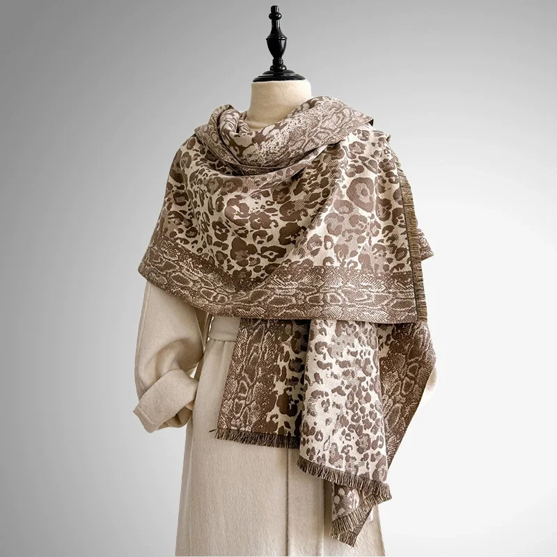 

2025 дизайн кашемировый шарф с леопардовым принтом, женские зимние шали и накидки из пашмины, толстые теплые палантины Bufanda, роскошное одеяло