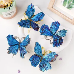 1PC Natural Crystal Stones Plating Aura Blue Tourmaline Butterfly Shape Electroplated Crystal Animal Desktop Decoration Crafts