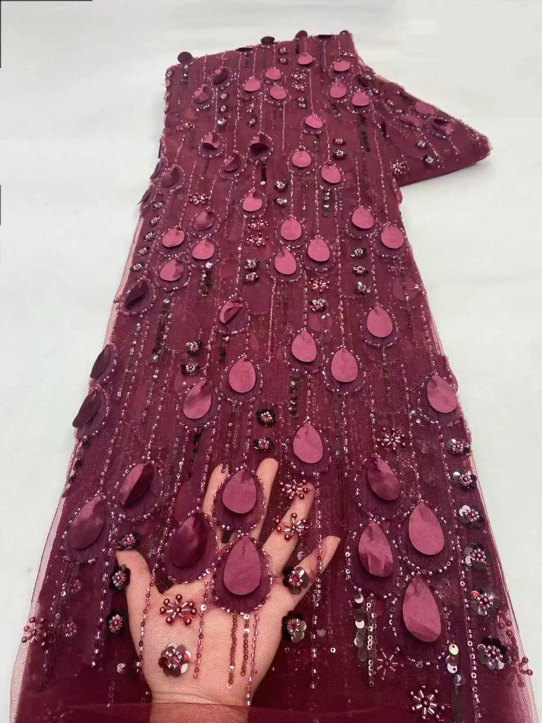 

Purple African 3D Flower Lace Fabric 2025 High Quality Lace Beads Material French Nigerian Lace Fabrics For Women Party Wedding
