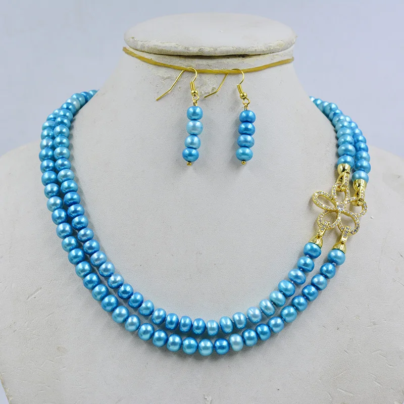 7-8MM AAA Natural Freshwater Cultured Pearl Necklace Earrings suit Charm Ladies Classic Wedding Jewelry