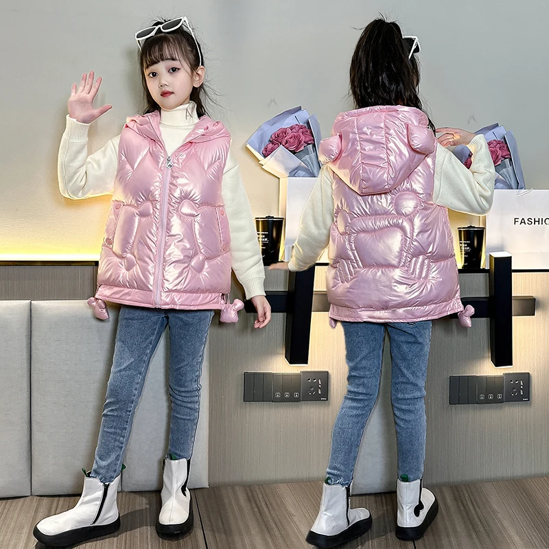 

Kids Sleeveless Jacket Girls Cute Vest Winter Down Cotton Waistcoats Children Clothing Autumn Kids Warm Coat TR139