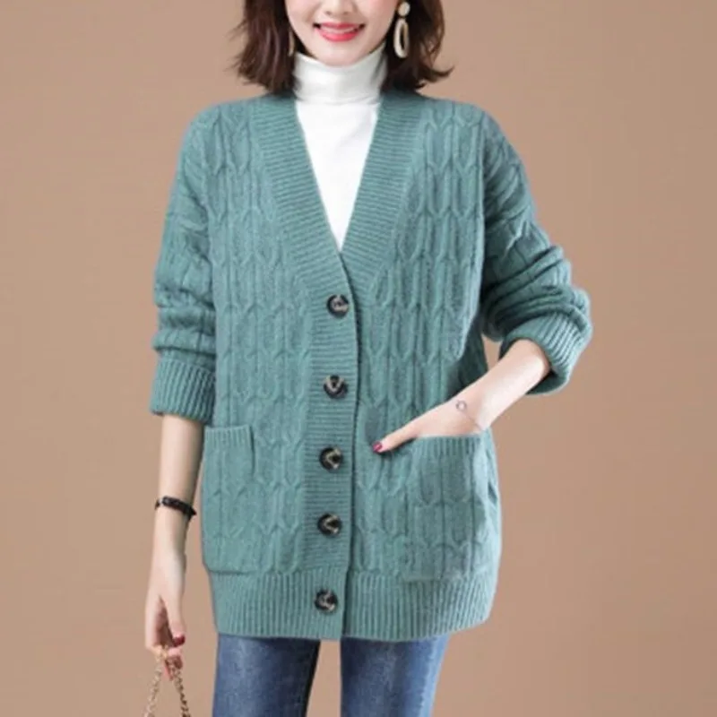 Women\'s Clothing Fashion Button Knitted Cardigan 2023 Autumn Winter New Commute All-match Long Sleeve Solid Color Sweaters Coat