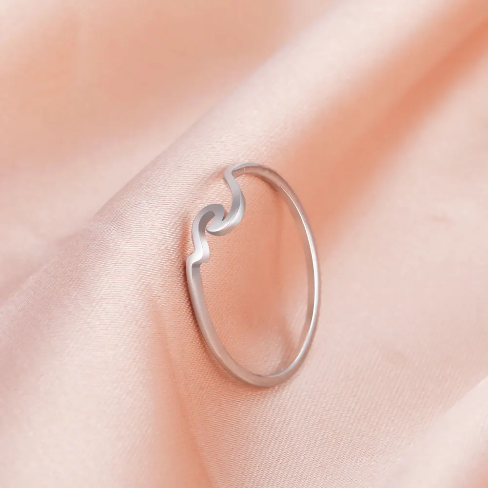 Lucktune Einfache Meereswellen-Ringe für Frauen, Edelstahl, trendige geometrische Ozean-Surf-Fingerringe, Schmuck, Hochzeit, Muttergeschenke – Detail 18