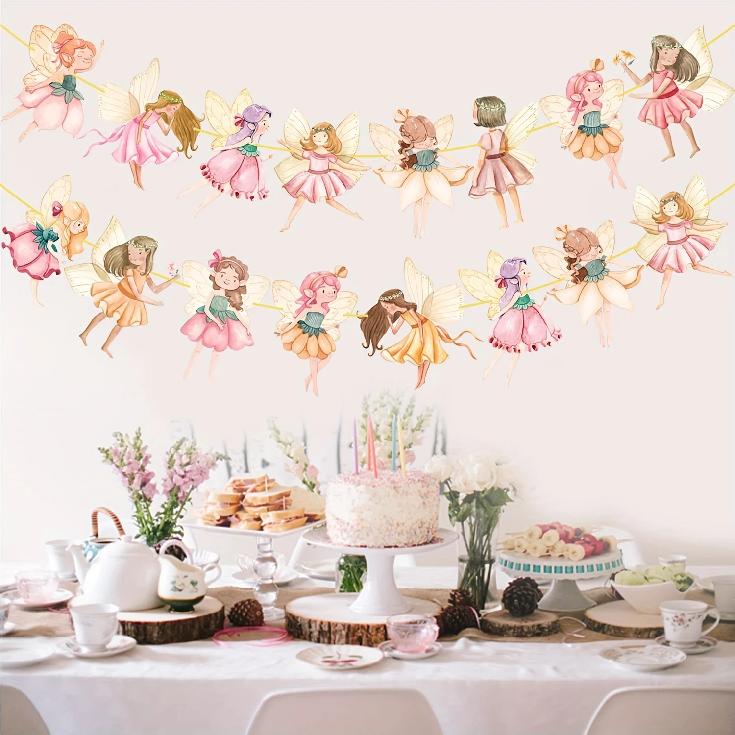 2pcs Fairies Birthday Party Cutout Decorations Fairy First Birthday Decorations Party Banner Flower Fairy Banners for Fairy Tale