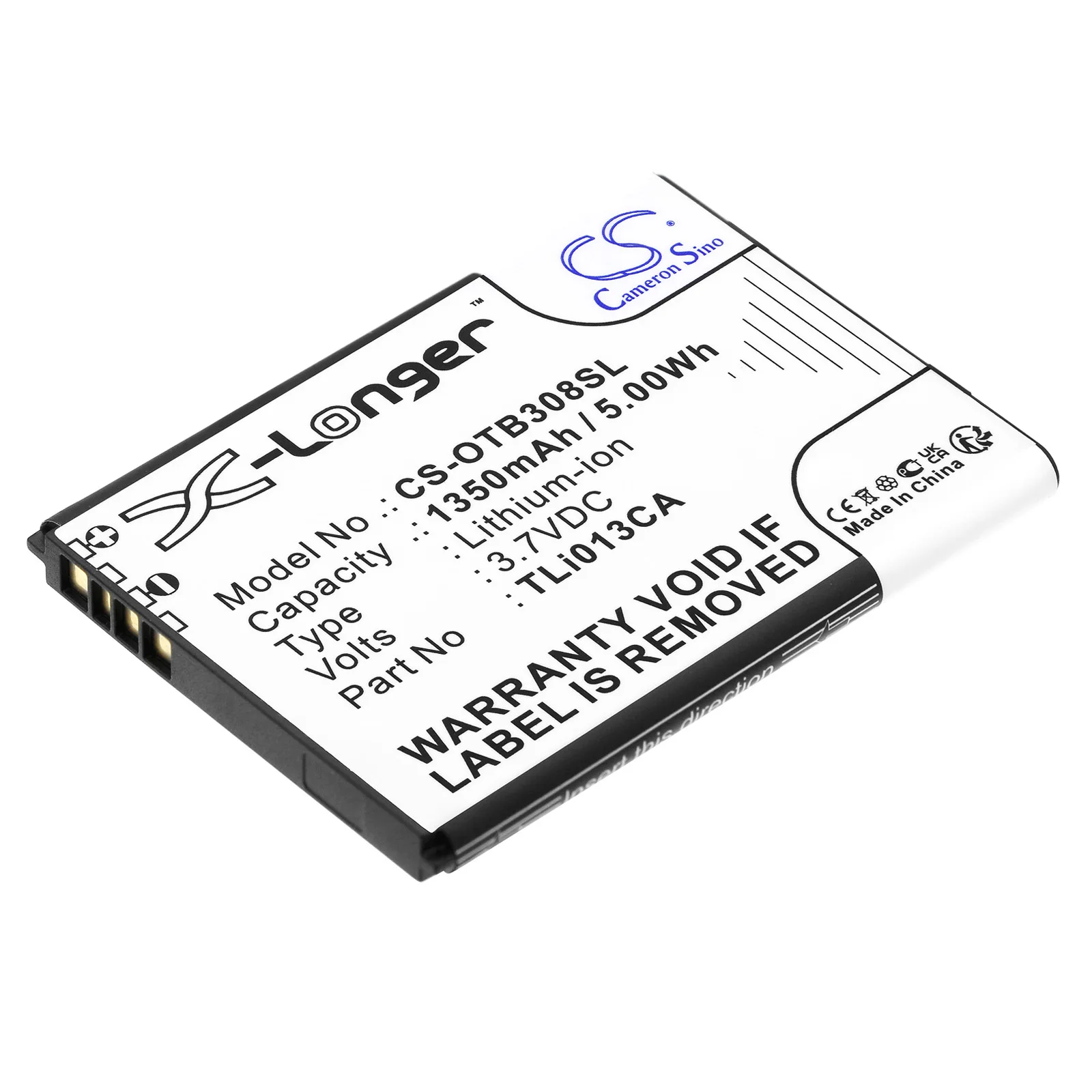 

Li-ion Mobile, SmartPhone Battery for Alcatel, 3.7V, 1350mAh, Compatible Models: OneTouch 3082X, OT-3082(Part No:TLi013CA)