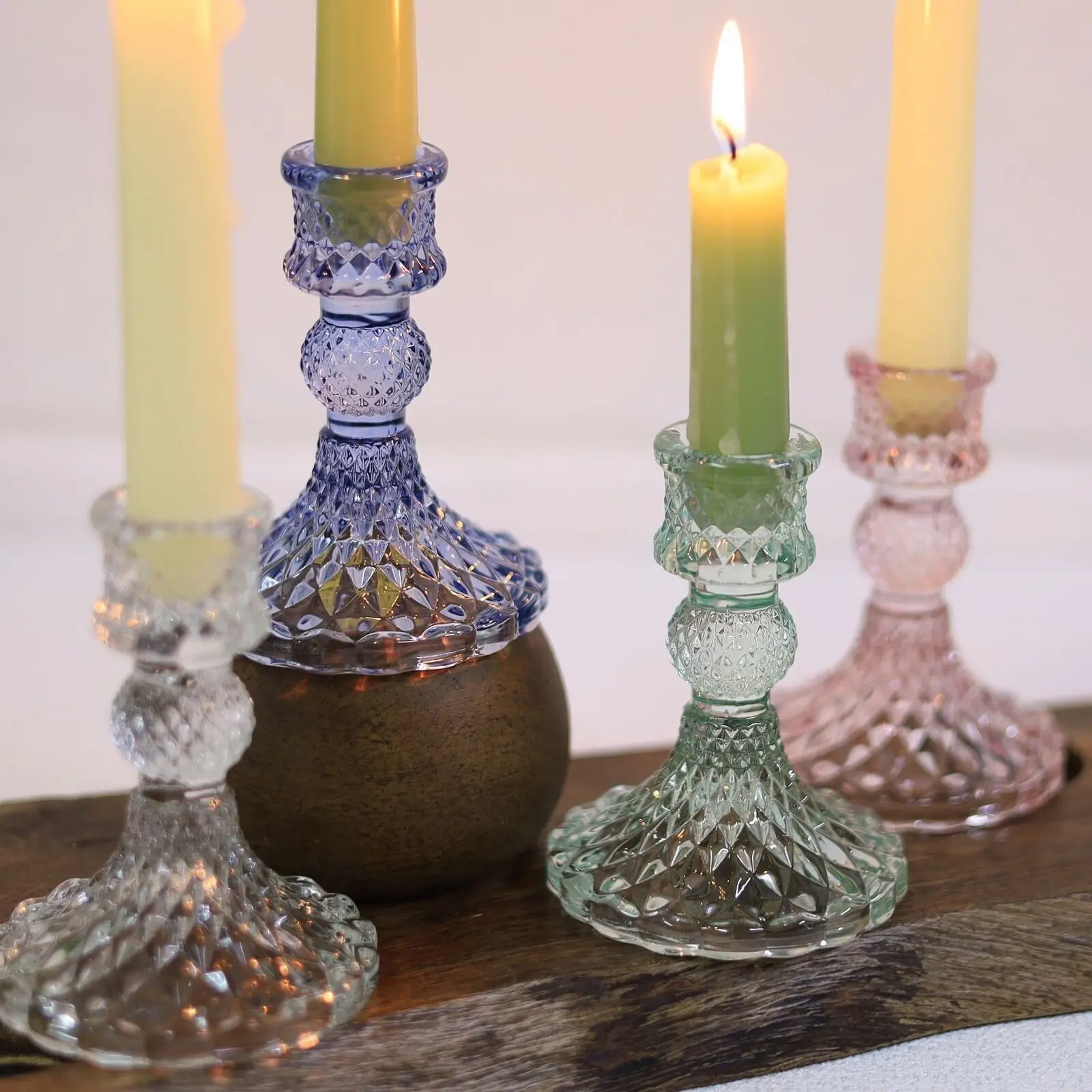 Dinner Candle Holder，Glass Vintage Paisley Tabletop Home Party Décor，WATERFORD CRYSTAL SEA JEWEL/ SEAHORSE CANDLESTICKS