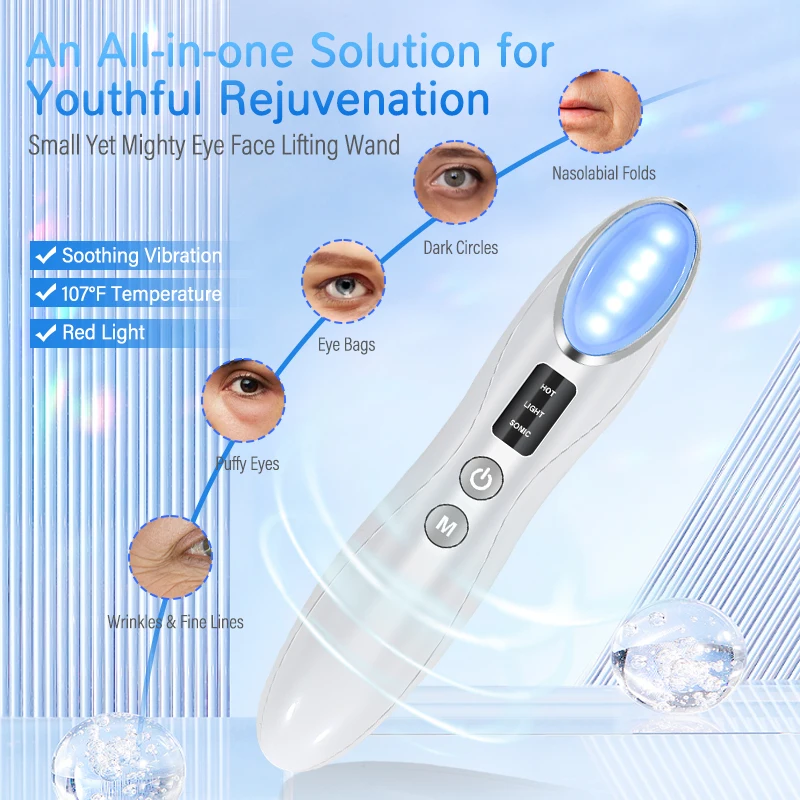 Electric Eye Massager Pen LED Photon Therapy Vibration Heated Anti-aging Wrinkle Removal Device Dark Circle Puffiness Skin Care