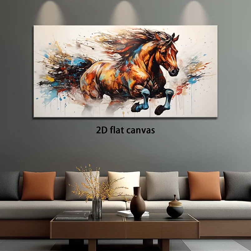 Large-sized frameless canvas paintings,Modern Abstract Galloping Horse Poster and Prints Graffiti Animal Art Canvas Painting Wal
