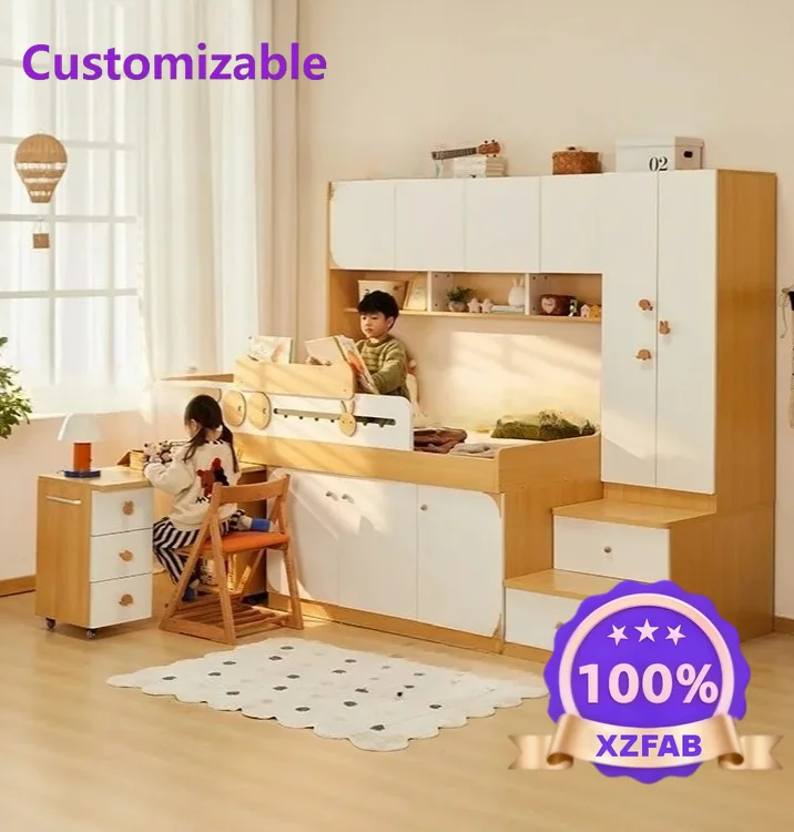 Factory Direct 2026 Twin Size Loft Bed with Desk & Storage Space Saving Semi-High Bed for Small Room Kids Bunk Bed, Modern