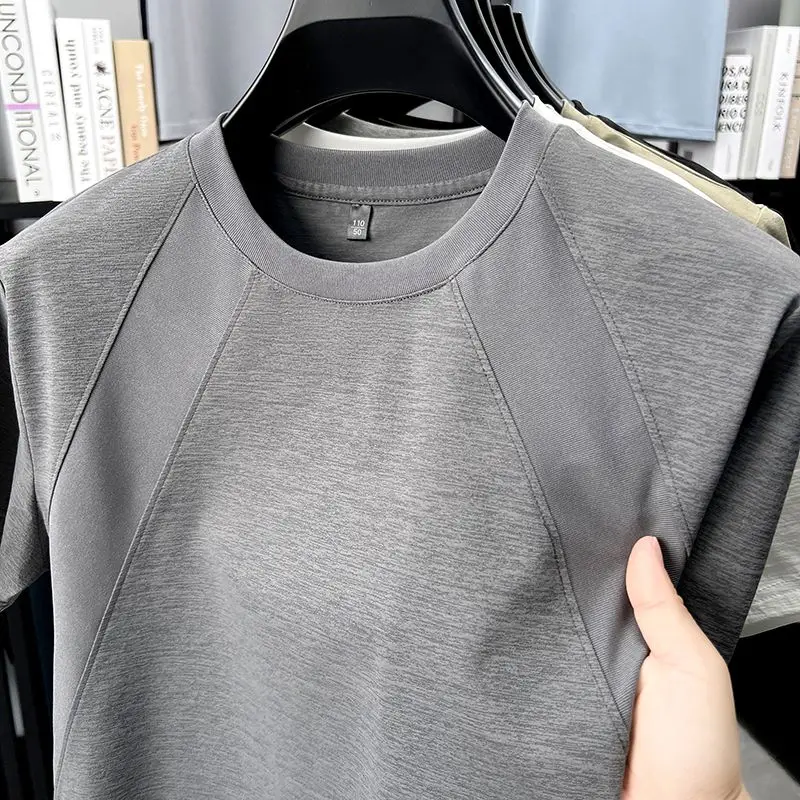 GELITAYIN Hot Sale T-Shirts Male Tshirts Patchwork Cotton O- Neck T-shirt Short Sleeve Fitness Sports Casual Retro T-shirt Breat