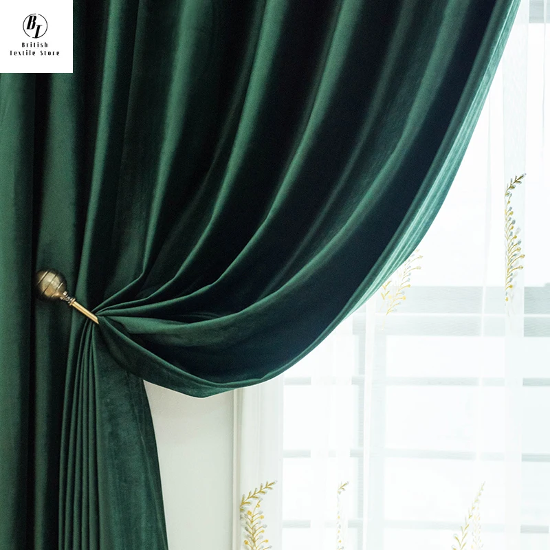 Dark Green Velvet Curtains for Living Room Bedroom Dining Window Decor Luxury 80% Blackout Fashion Elegant Fabric