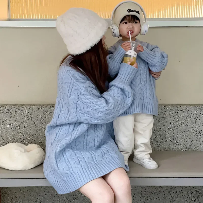 Mother And Daughter Sweater Mom And Son Matching Clothes Equal Korean Fashion Children\'s Clothing Women Winter Knit Tops Jumper