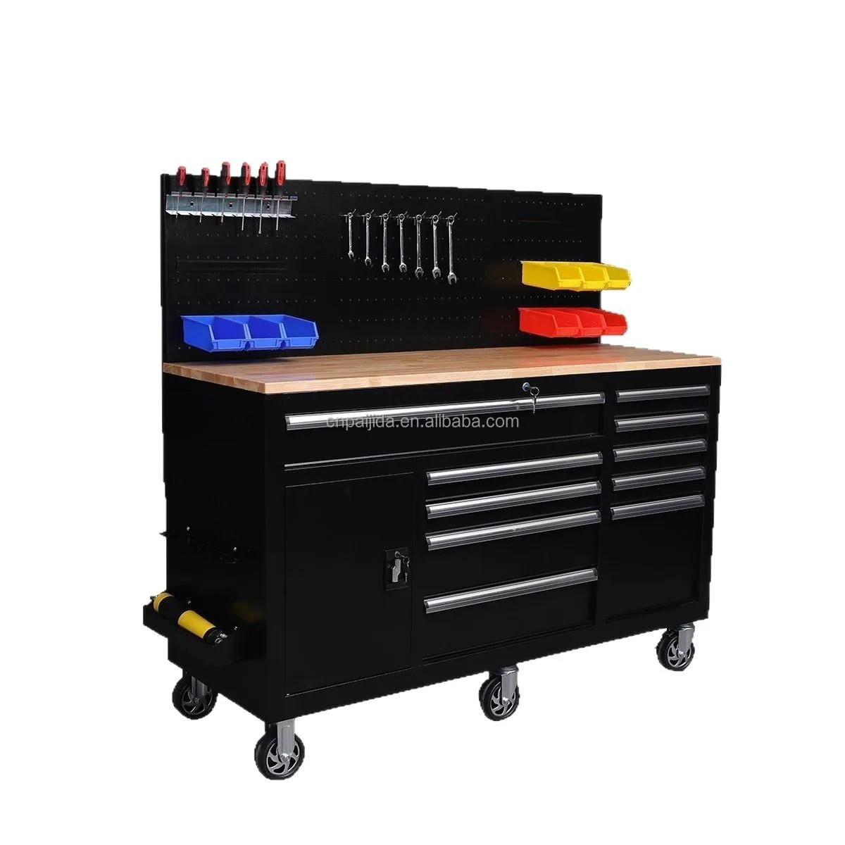 Customized Wooden Cabinet Workshop Tool Storage Mobile Workbench Tool Trolley Tool Cart Cabinet Organizers Storage Cabinet