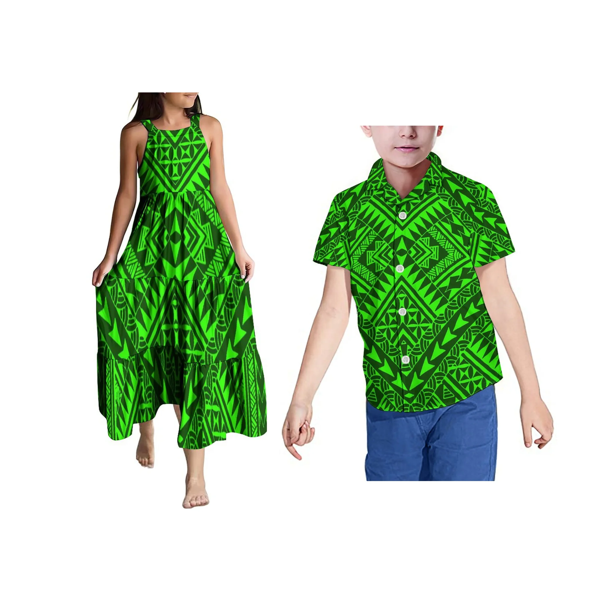 Novo personalizado havaí impressão verão vestido de praia meninas sem mangas em camadas vestido samoan isalnd design crianças vestido estilingue