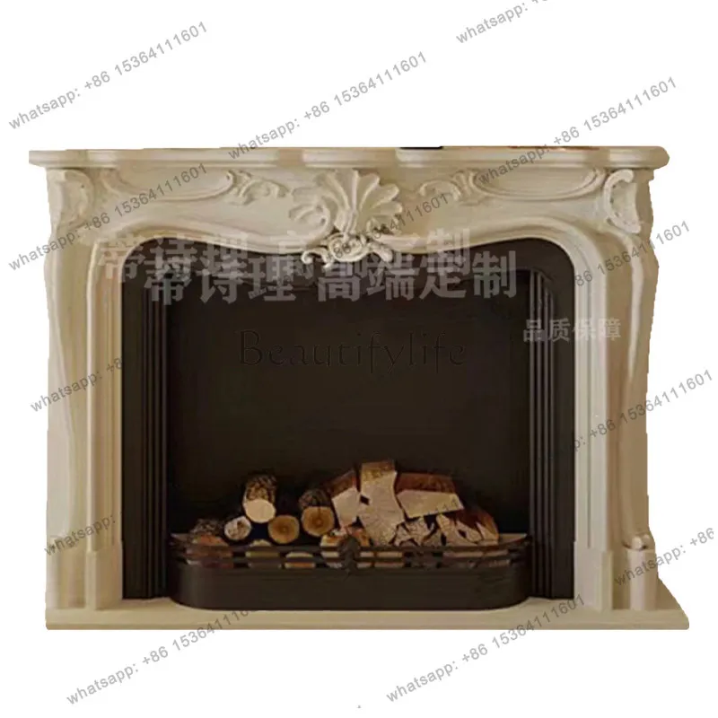 

French retro solid wood fireplace decorative cabinet villa living room against the wall hand-carved porch display cabinet