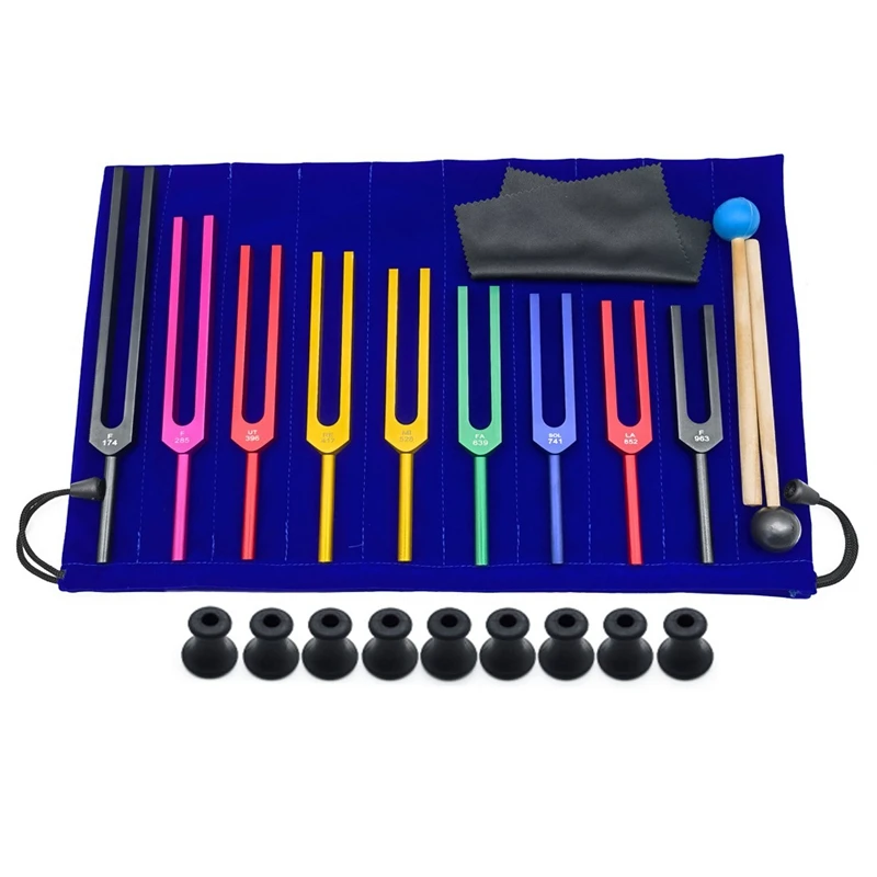 9 Piece Colorful Solfeggio Aluminum Alloy Tuning Forks Tuning Forks For Therapy, Voice Therapy Black