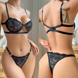 Transparent Underwear Fairy Embroidery Sujetadores Sexys Lingerie Woman Fairy Embroidery Brief Bra Kit Push Up Breves Sets